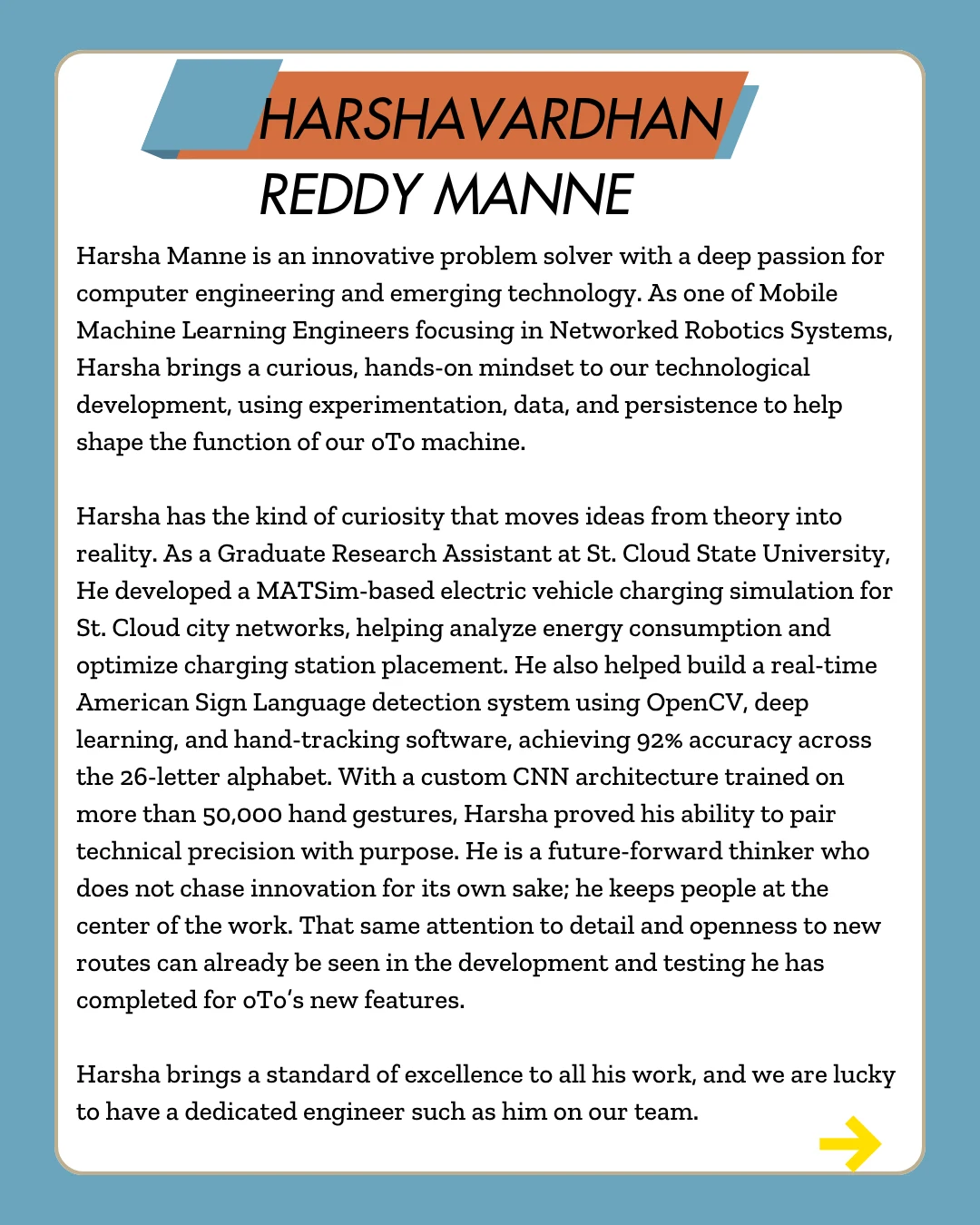 Harshavardhan Reddy Manne — original biography slide