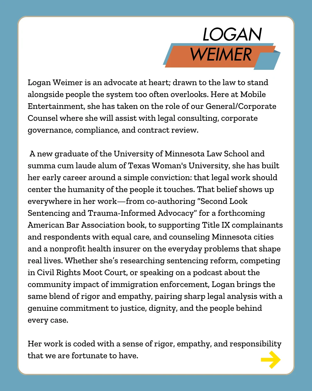 Logan Weimer — original biography slide