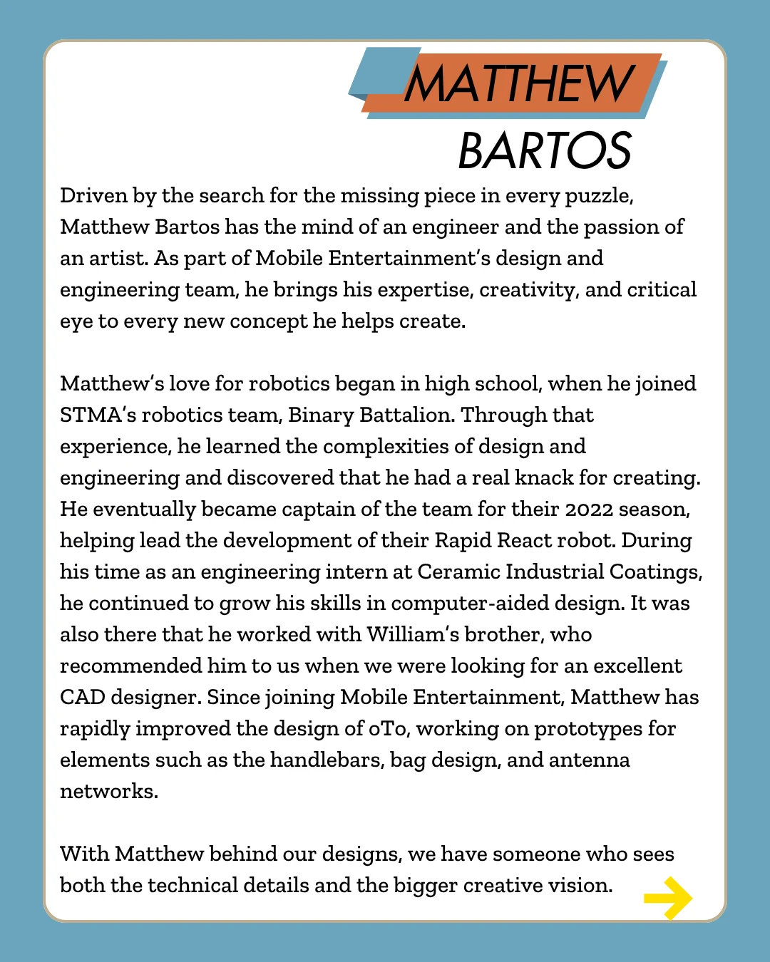 Matthew Bartos — original biography slide